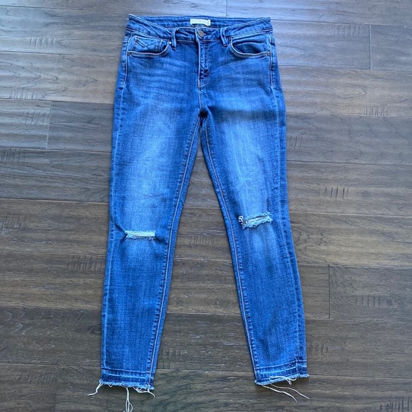 unpublished Denim - Anthropologie Unpublished Blue Distressed Knee Raw Hem Skinny Jean Size 28